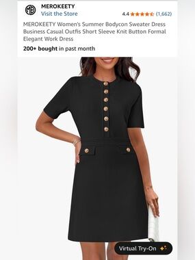 Merokeety Black Short Sleeve Button-Front Knit Dress XL